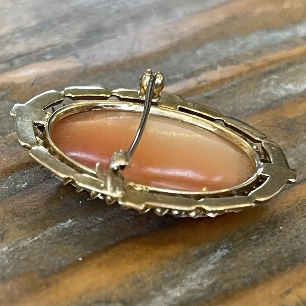 Antique Vintage 10K Yellow Gold Carved Shell Cameo 1920's-30' Pin Brooch Pendant